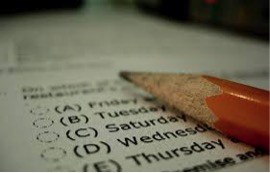 pencil laying across a multiple-choice test question