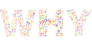 the word "Why" written using question marks