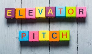 Elevator Pitch spelled out in colored blocks
