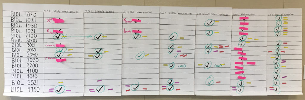 Photo of a chart showing a curriculum map from a faculty retreat