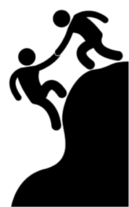 image of a human figure helping another human figure up a hill