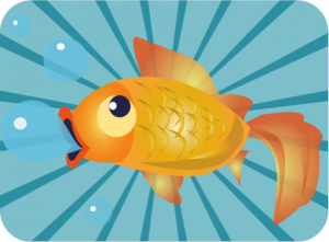 cartoon drawing of a goldfish on a blue background