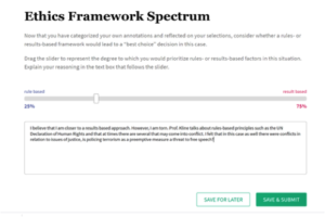 screen shot of ethics framework spectrum instruction