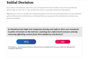 screen shot of initial decision instructions and question