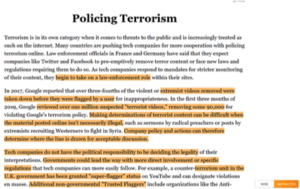 screen shot of article on policing terrorism with highlights 2